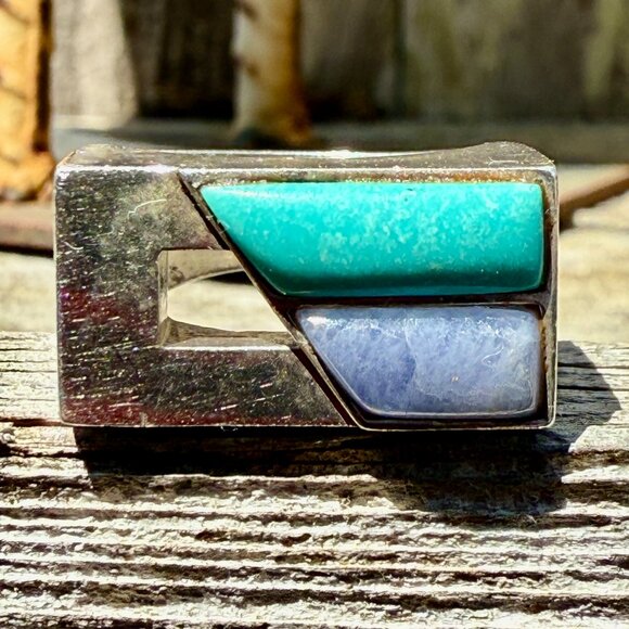 Sterling Silver Charoite & Turquoise Ring Size 7 - Picture 1 of 7